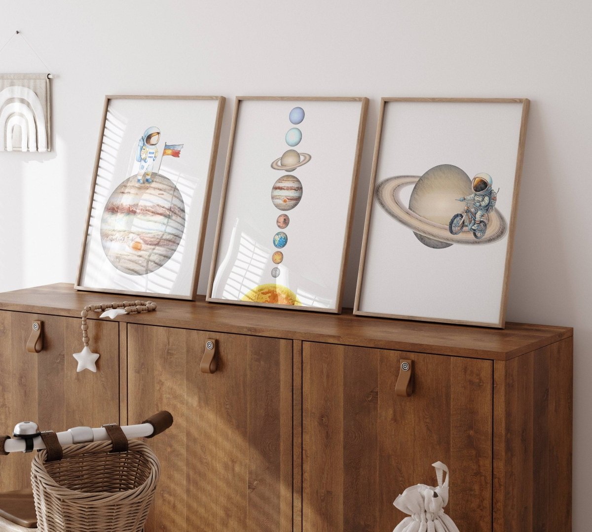 Space Nursery Prints | Set of 3 | Solar System & Astronaut Decor for Boys' Room - RoseRowanDesign -