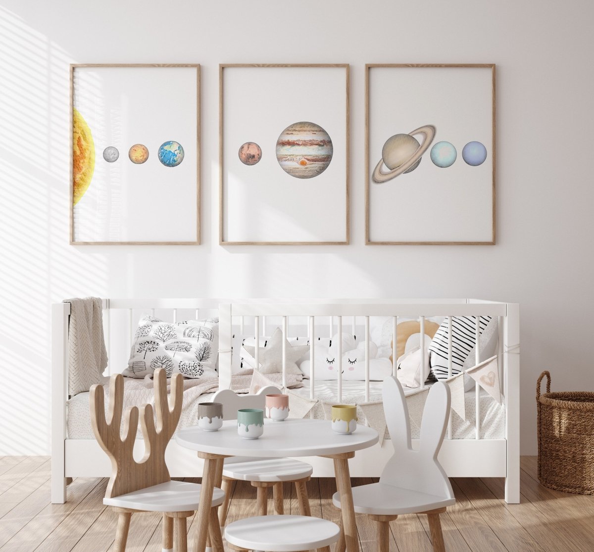 Space Nursery Prints | Set of 3 | Solar System & Astronaut Wall Art for Toddler Boy's Room - RoseRowanDesign -
