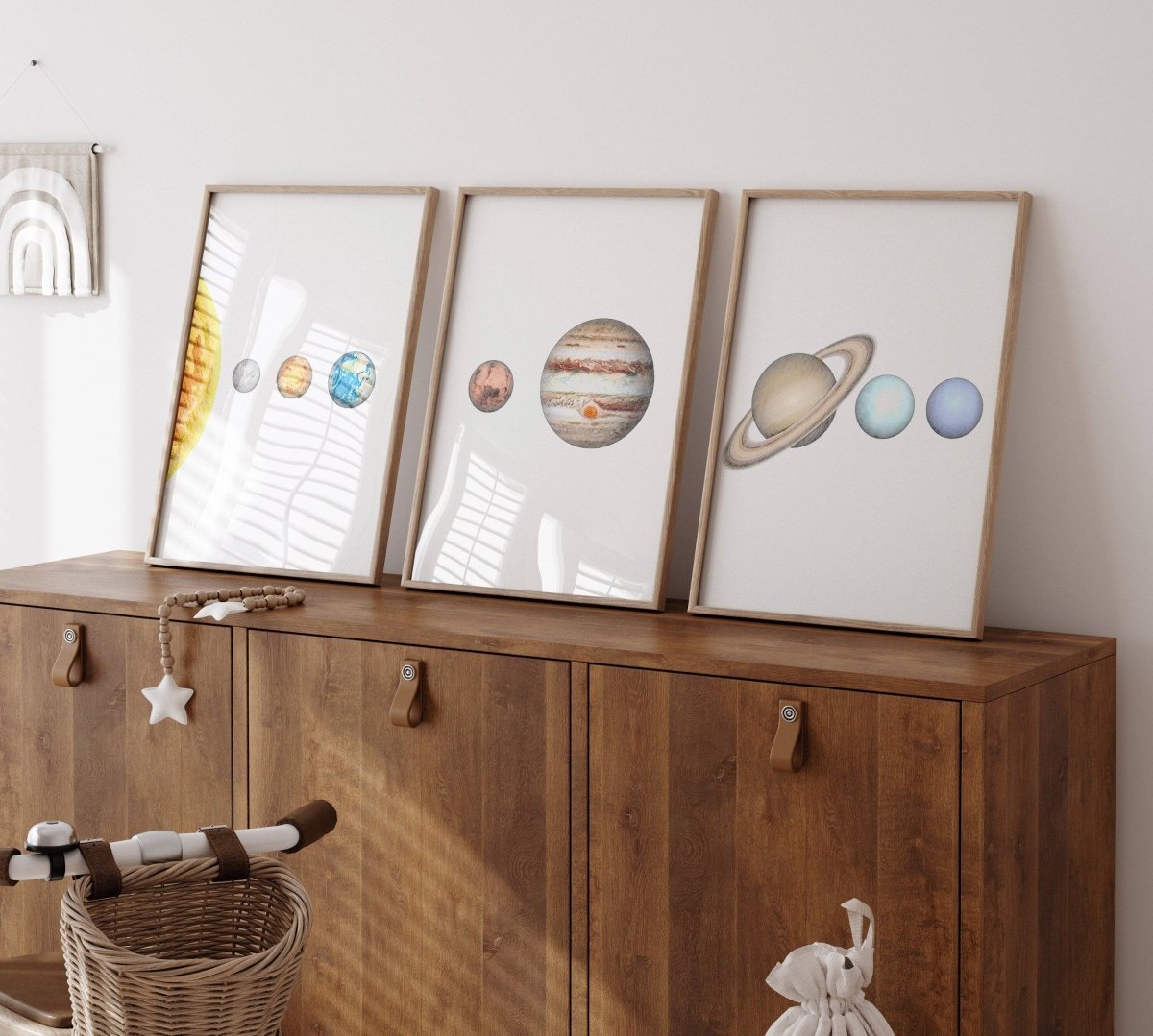 Space Nursery Prints | Set of 3 | Solar System & Astronaut Wall Art for Toddler Boy's Room - RoseRowanDesign -