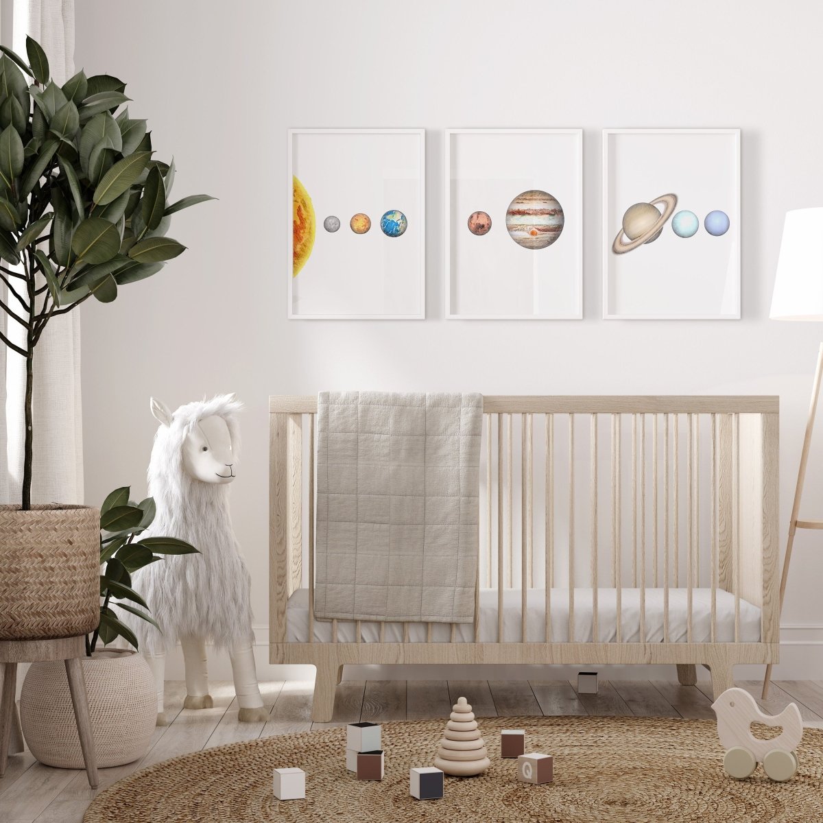 Space Nursery Prints | Set of 3 | Solar System & Astronaut Wall Art for Toddler Boy's Room - RoseRowanDesign -