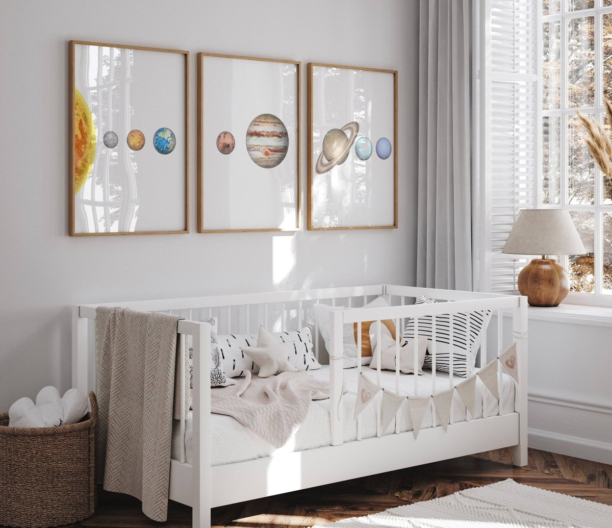 Space Nursery Prints | Set of 3 | Solar System & Astronaut Wall Art for Toddler Boy's Room - RoseRowanDesign -