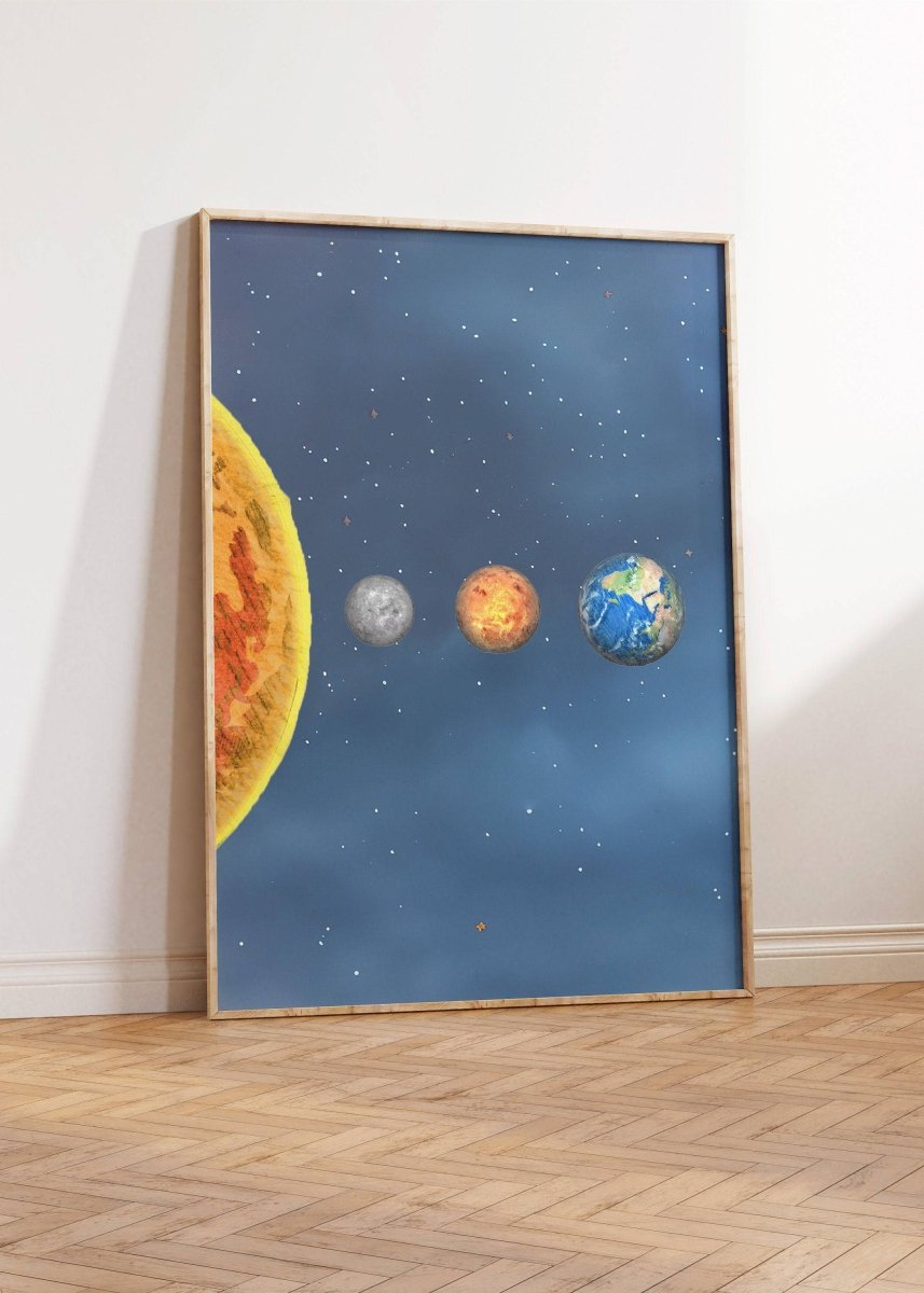 Space Nursery Prints | Set of 3 | Solar System, Planets & Stars Decor for Boys' Room - RoseRowanDesign -
