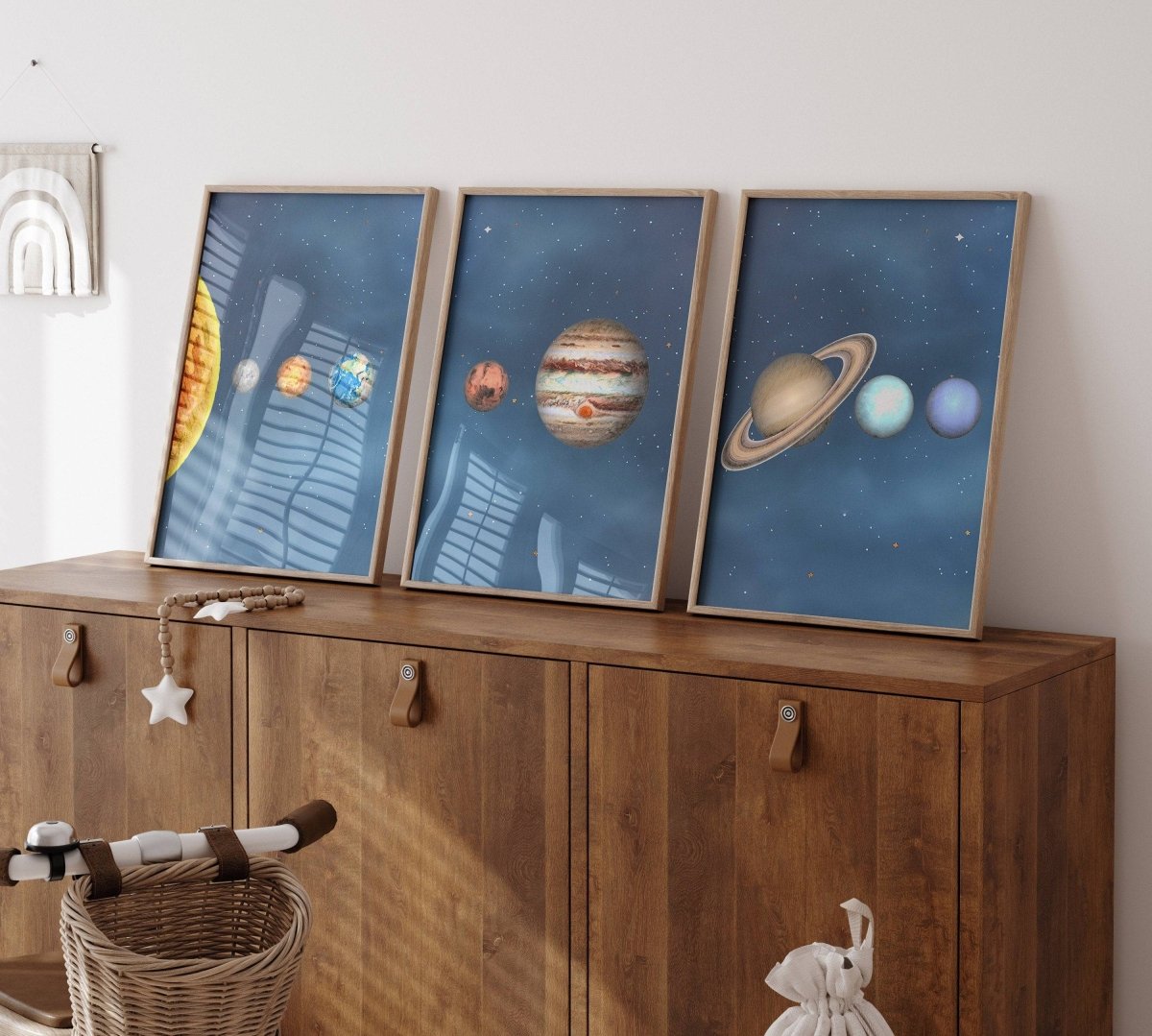 Space Nursery Prints | Set of 3 | Solar System, Planets & Stars Decor for Boys' Room - RoseRowanDesign -
