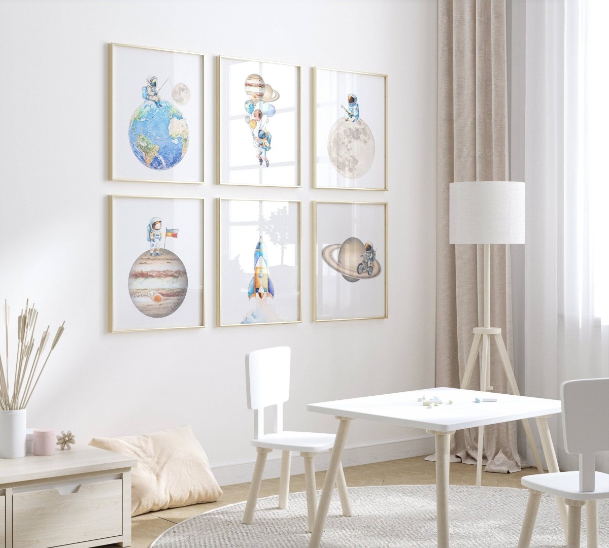 Space Nursery Prints | Set of 6 | Solar System & Astronaut Decor for Boys' Room - RoseRowanDesign -