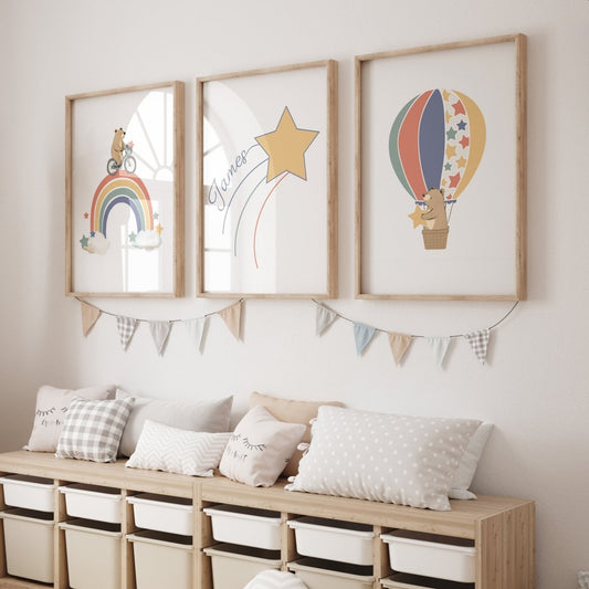 Star Personalised Set of 3 Wall Prints | Wall Art for Nursery, Bedroom or Playroom - RoseRowanDesign - Wall Art