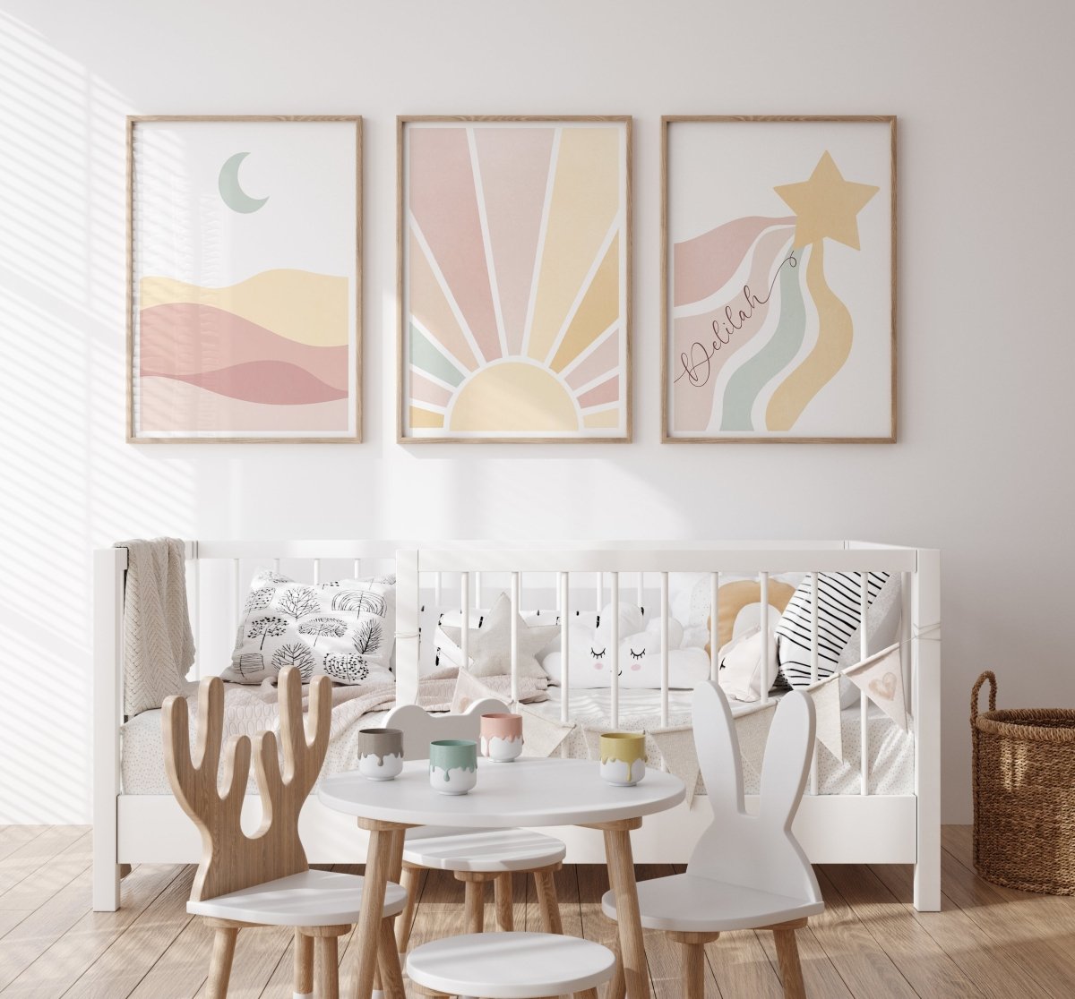 Sun,Star Moon | Set of 3 Prints | Neutral Blush tones Mid Century Style - RoseRowanDesign - Wall Art