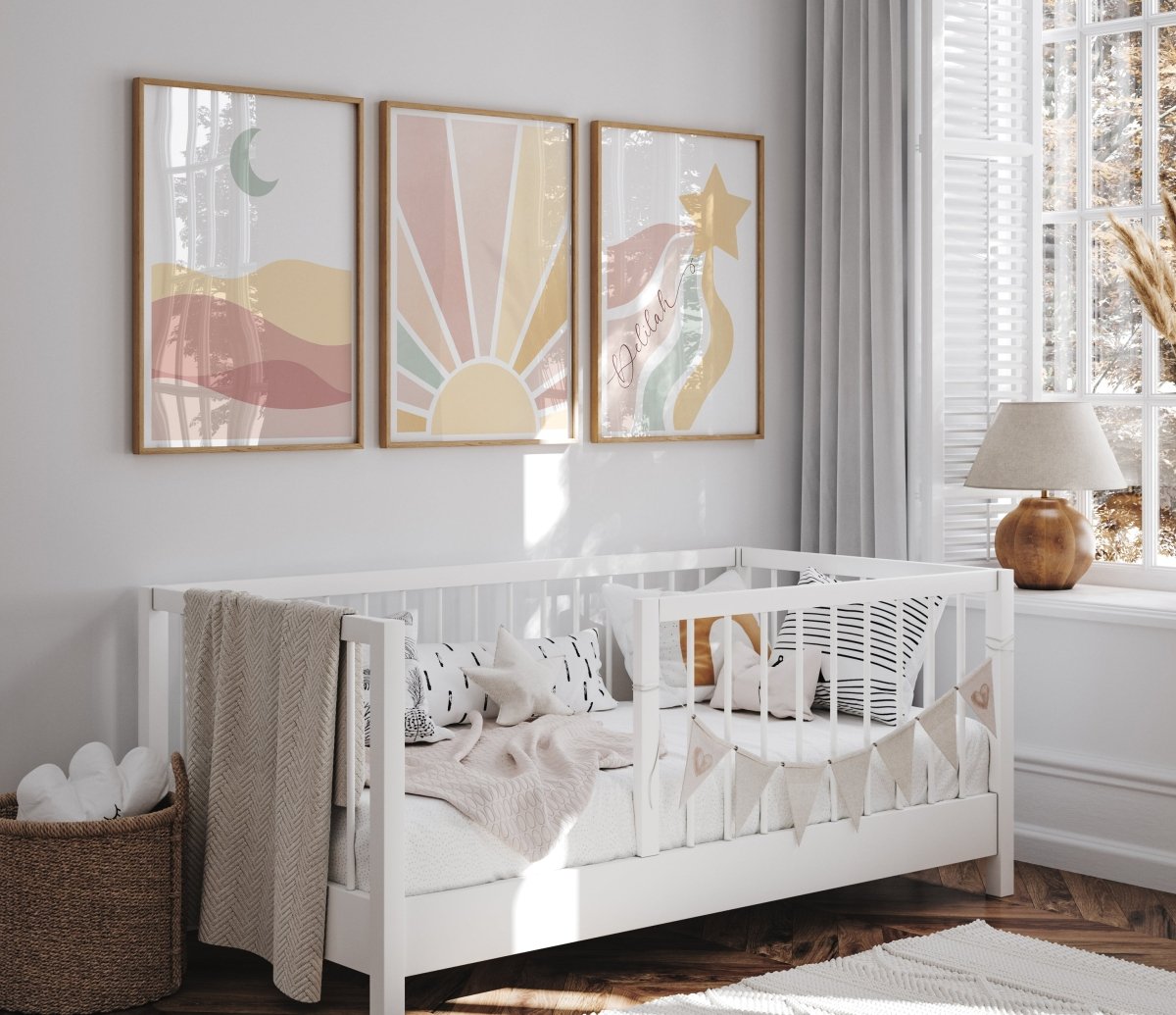 Sun,Star Moon | Set of 3 Prints | Neutral Blush tones Mid Century Style - RoseRowanDesign - Wall Art