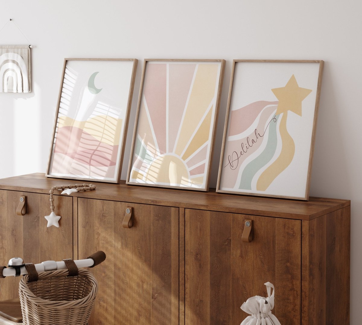 Sun,Star Moon | Set of 3 Prints | Neutral Blush tones Mid Century Style - RoseRowanDesign - Wall Art