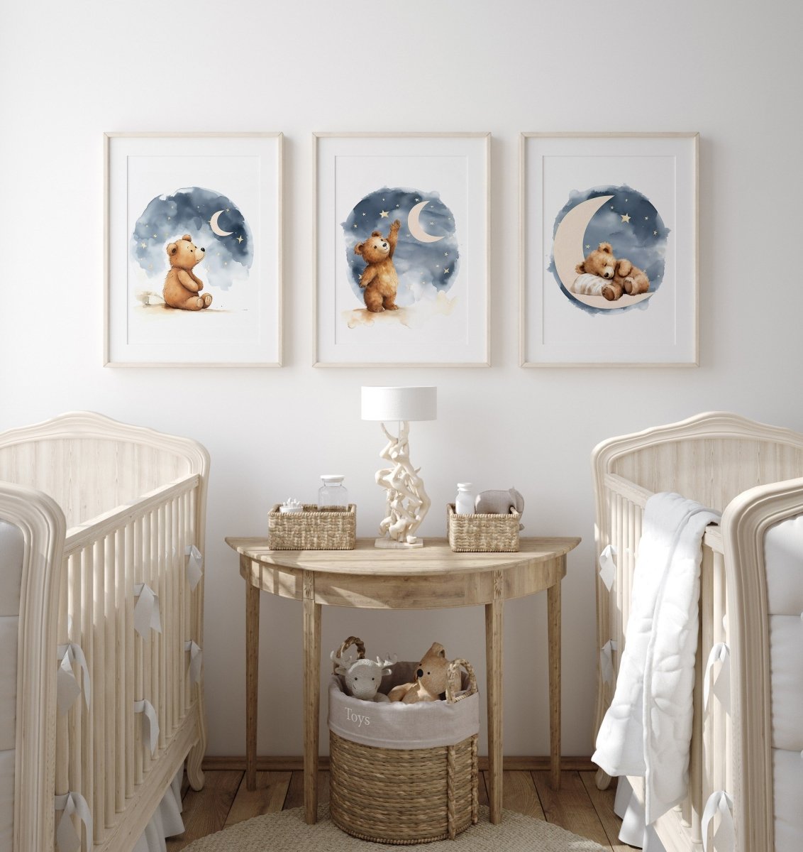 Teddy Bear Nursery Prints | Set of 3 | Boho Wall Art for Baby Boys' or Gender - Neutral Nursery - RoseRowanDesign -