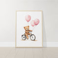 Load image into Gallery viewer, Teddy Bear Nursery Prints | Set of 3 | Boho Wall Art with Pink Balloons for Baby Girls' Room - RoseRowanDesign -