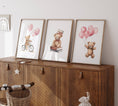 Load image into Gallery viewer, Teddy Bear Nursery Prints | Set of 3 | Boho Wall Art with Pink Balloons for Baby Girls' Room - RoseRowanDesign -
