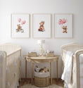 Load image into Gallery viewer, Teddy Bear Nursery Prints | Set of 3 | Boho Wall Art with Pink Balloons for Baby Girls' Room - RoseRowanDesign -