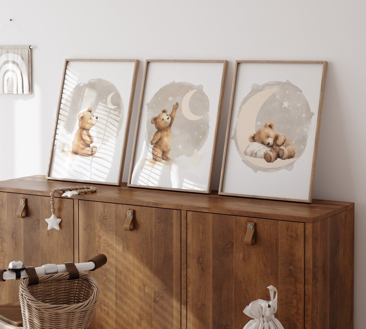 Teddy Bear Theme Kids Wall Art | Beige | Set of 3 Nursery Prints - RoseRowanDesign - Wall Art