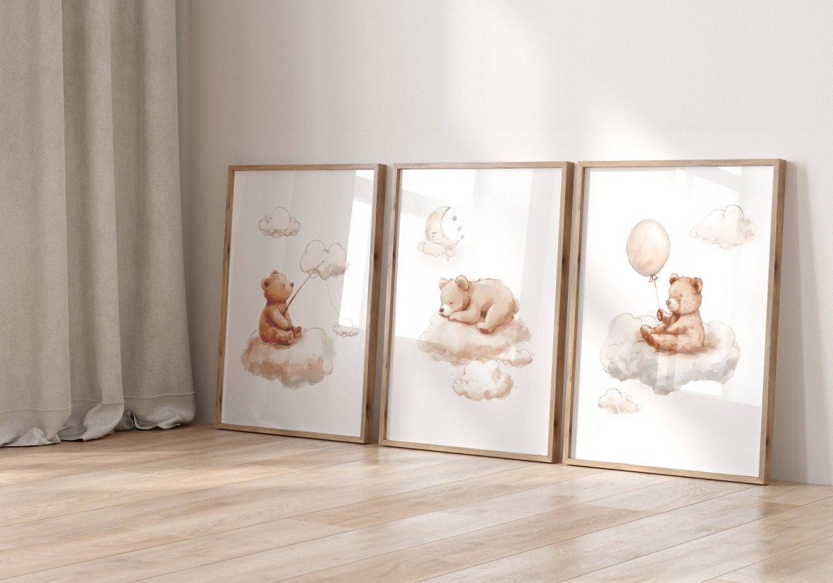 Teddy Bear Theme Kids Wall Art | Set of 3 Nursery Prints - RoseRowanDesign - Wall Art