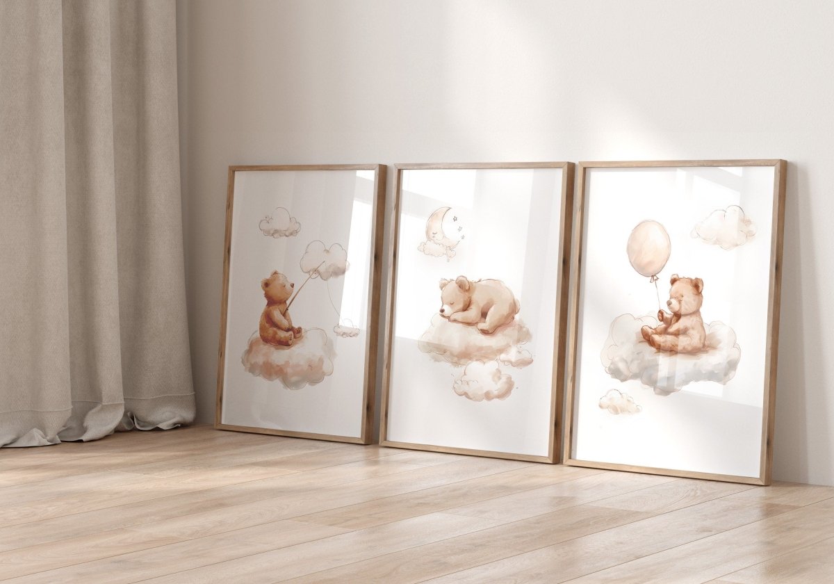 Teddy Bear Theme Kids Wall Art | Set of 3 Nursery Prints - RoseRowanDesign - Wall Art