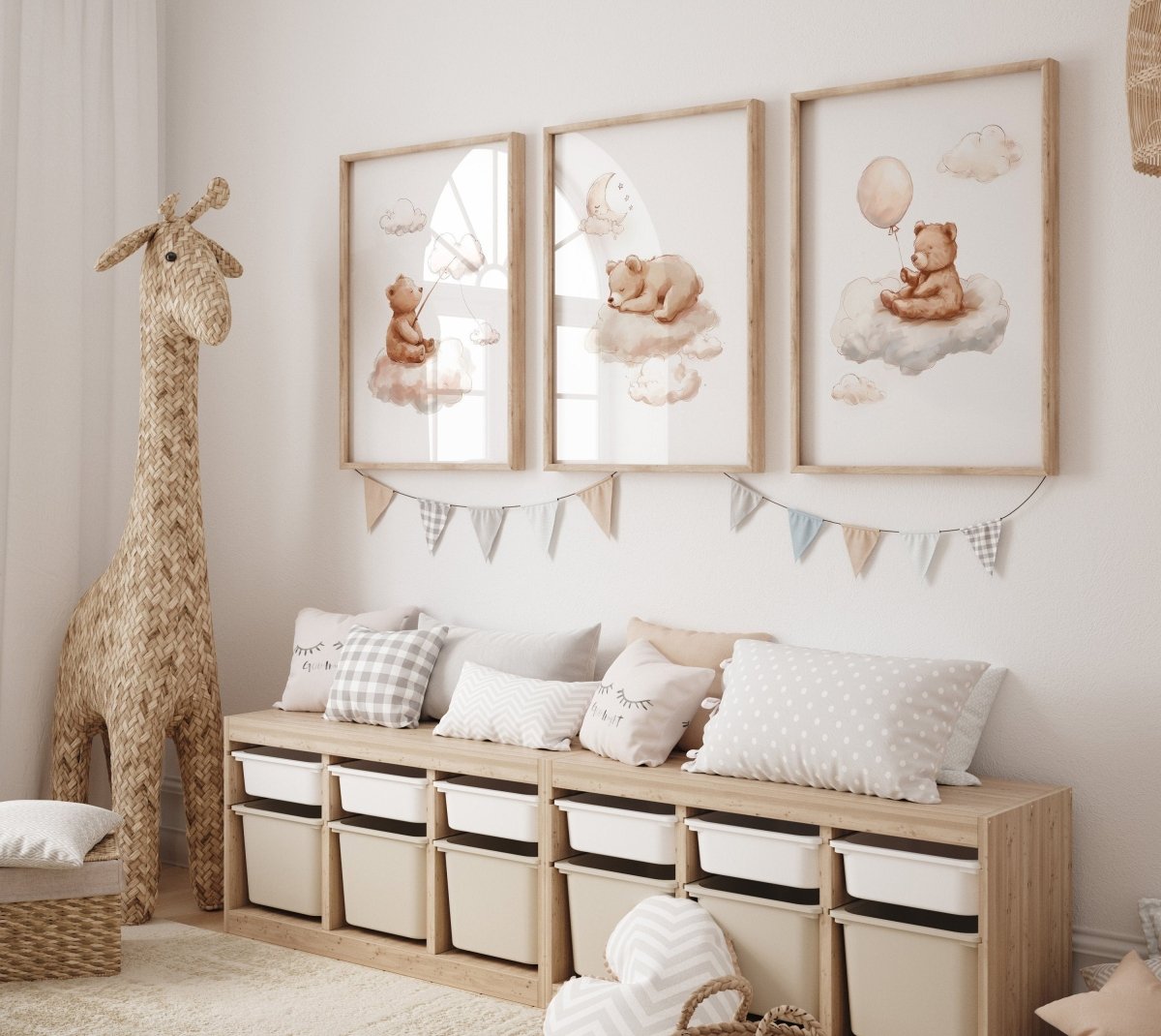 Teddy Bear Theme Kids Wall Art | Set of 3 Nursery Prints - RoseRowanDesign - Wall Art