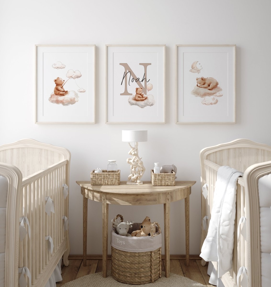 Teddy Nursery Prints | Set of 3 | Personalised Wall Art for childs' Room - RoseRowanDesign -