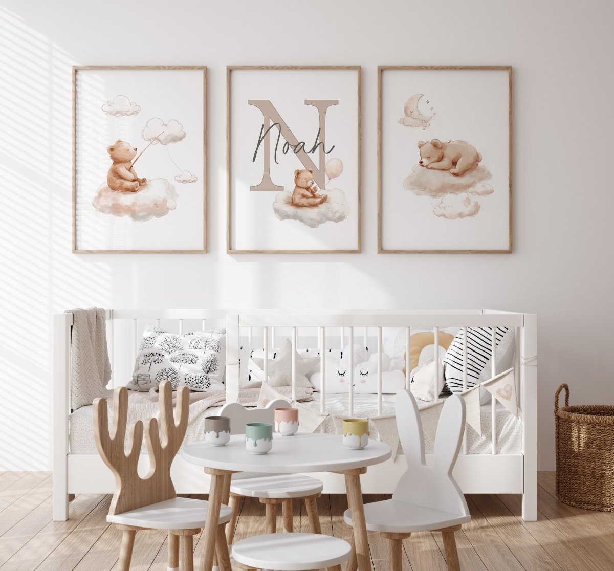 Teddy Nursery Prints | Set of 3 | Personalised Wall Art for childs' Room - RoseRowanDesign -