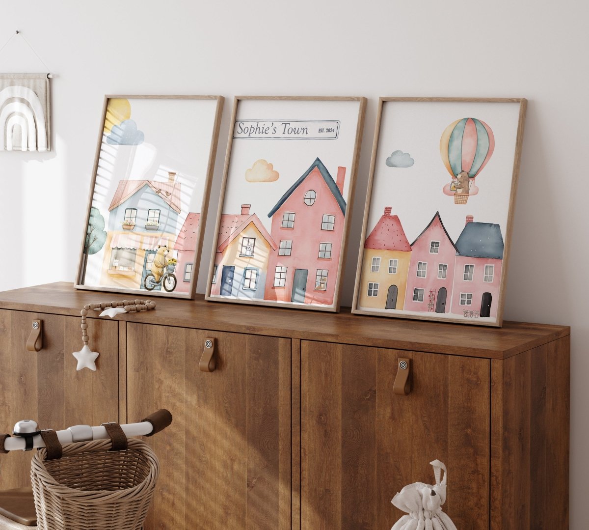 Tiny Town Nursery Prints | Set of 3 | Personalised Wall Art for childs' Room - RoseRowanDesign -