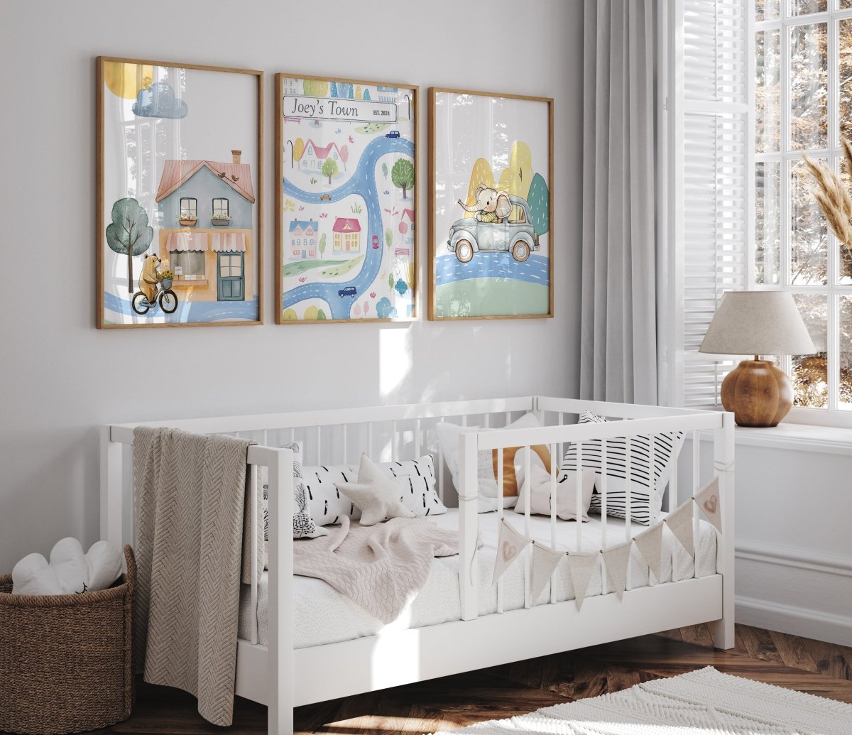 Transport Personalised Map Set of 3 Wall Prints | Wall Art for Nursery, Bedroom or Playroom - RoseRowanDesign - Wall Art