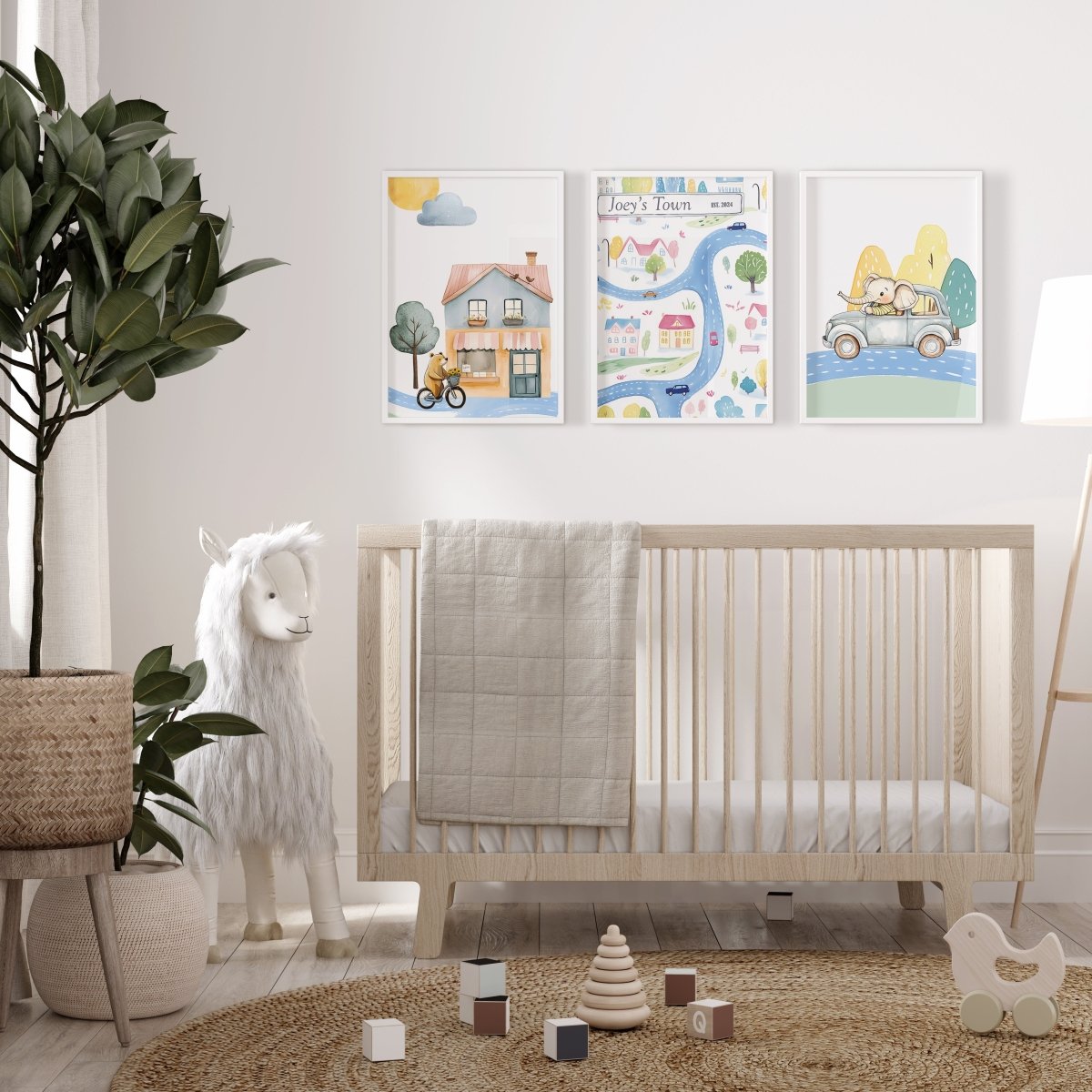 Transport Personalised Map Set of 3 Wall Prints | Wall Art for Nursery, Bedroom or Playroom - RoseRowanDesign - Wall Art