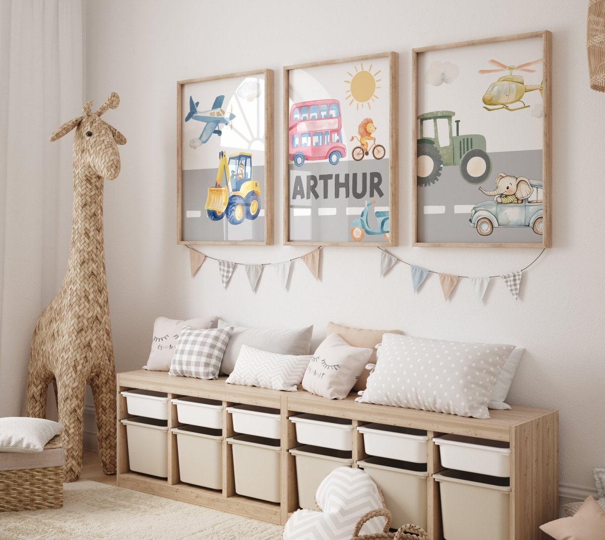 Transport Personalised Nursery Wall Prints| Set of 3 Prints | Vehicles for Boys Room - RoseRowanDesign - Wall Art