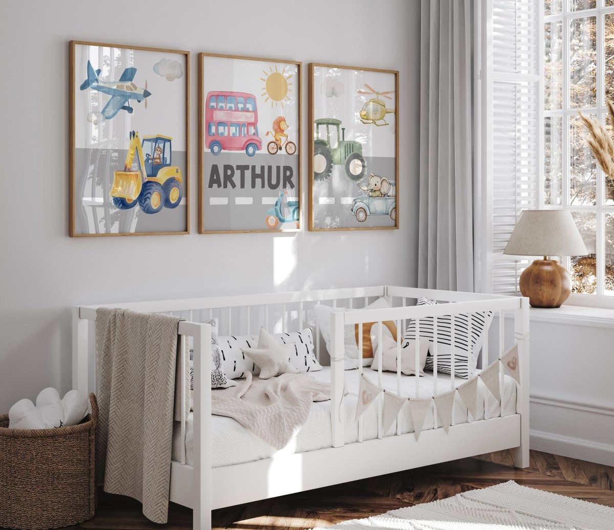 Transport Personalised Nursery Wall Prints| Set of 3 Prints | Vehicles for Boys Room - RoseRowanDesign - Wall Art