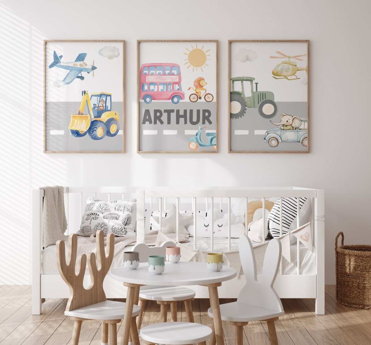 Transport Personalised Nursery Wall Prints| Set of 3 Prints | Vehicles for Boys Room - RoseRowanDesign - Wall Art