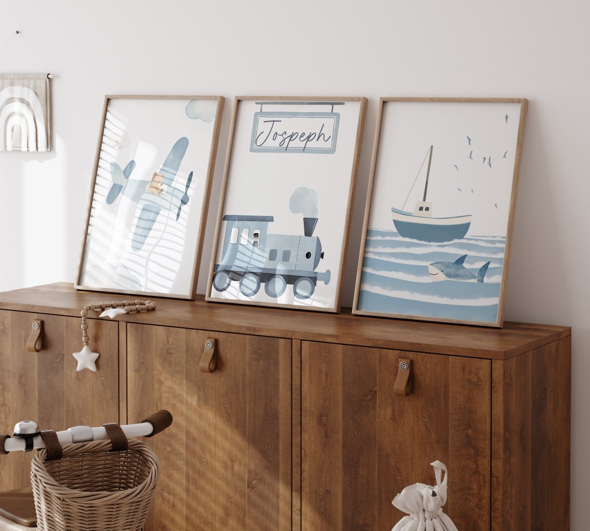 Transport Personalised Set of 3 Wall Prints | Wall Art for Nursery, Bedroom or Playroom - RoseRowanDesign - Wall Art