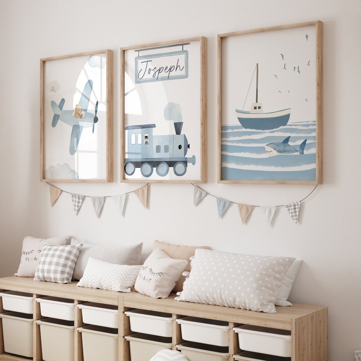 Transport Personalised Set of 3 Wall Prints | Wall Art for Nursery, Bedroom or Playroom - RoseRowanDesign - Wall Art