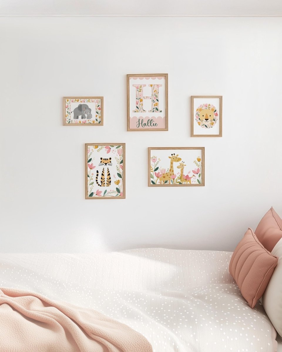 Tropical Safari Gallery Wall Nursery Prints – Floral Animal Wall Art - RoseRowanDesign -