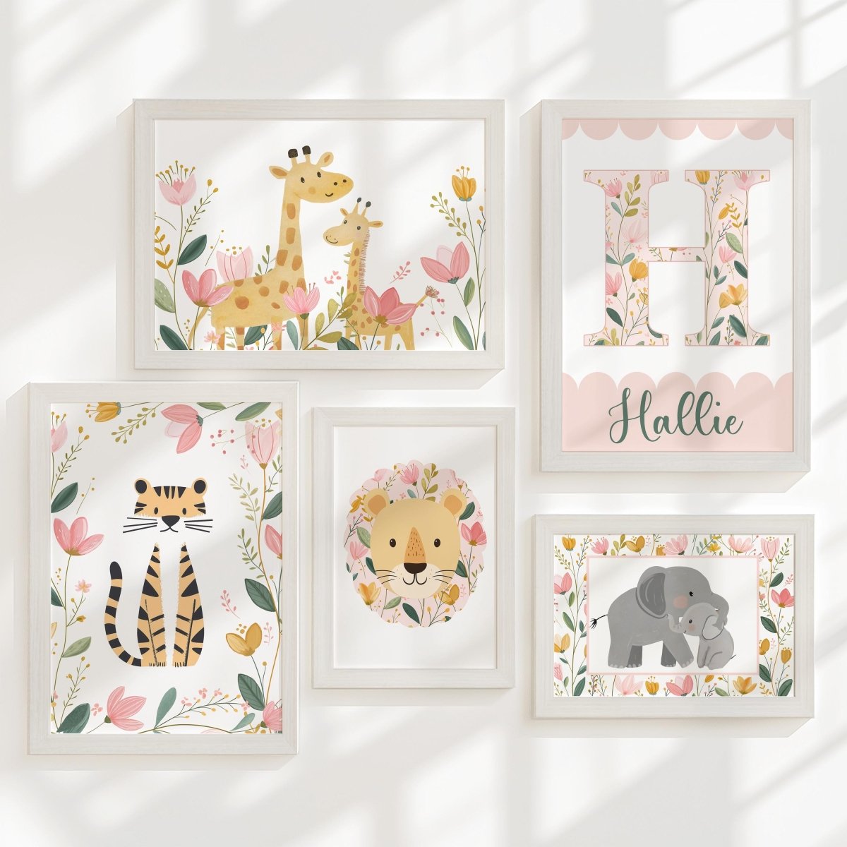 Tropical Safari Gallery Wall Nursery Prints – Floral Animal Wall Art - RoseRowanDesign -
