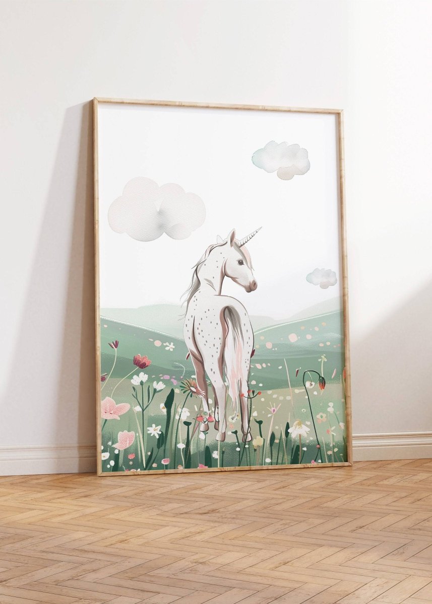 Unicorn Bedroom Prints | Set of 3 | Flower Meadow Wall Art for Girls' Nursery - RoseRowanDesign -