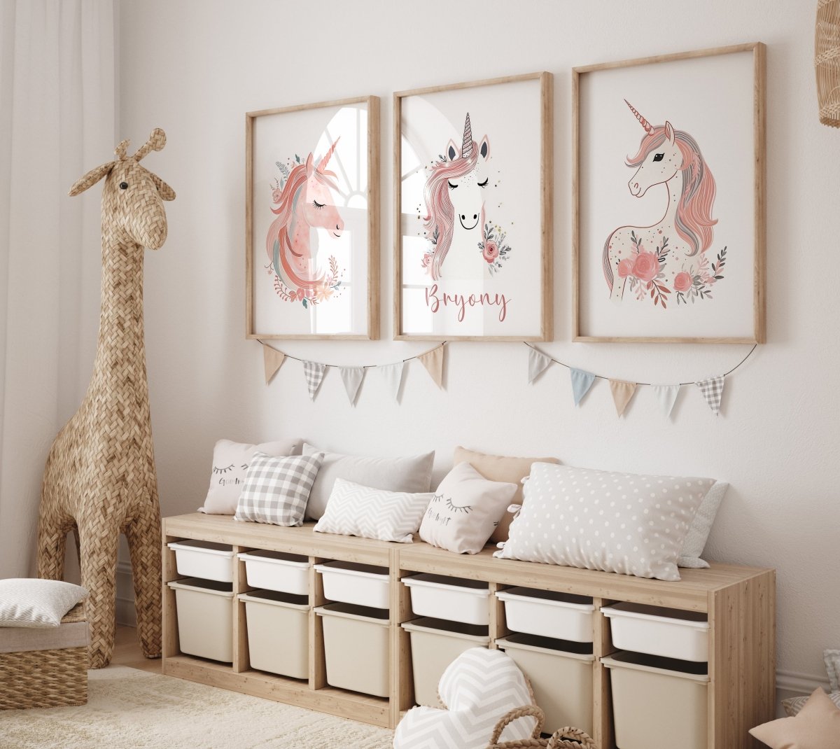 Unicorn Nursery Prints | Set of 3 | Personalised Wall Art for Girls' Room - RoseRowanDesign -