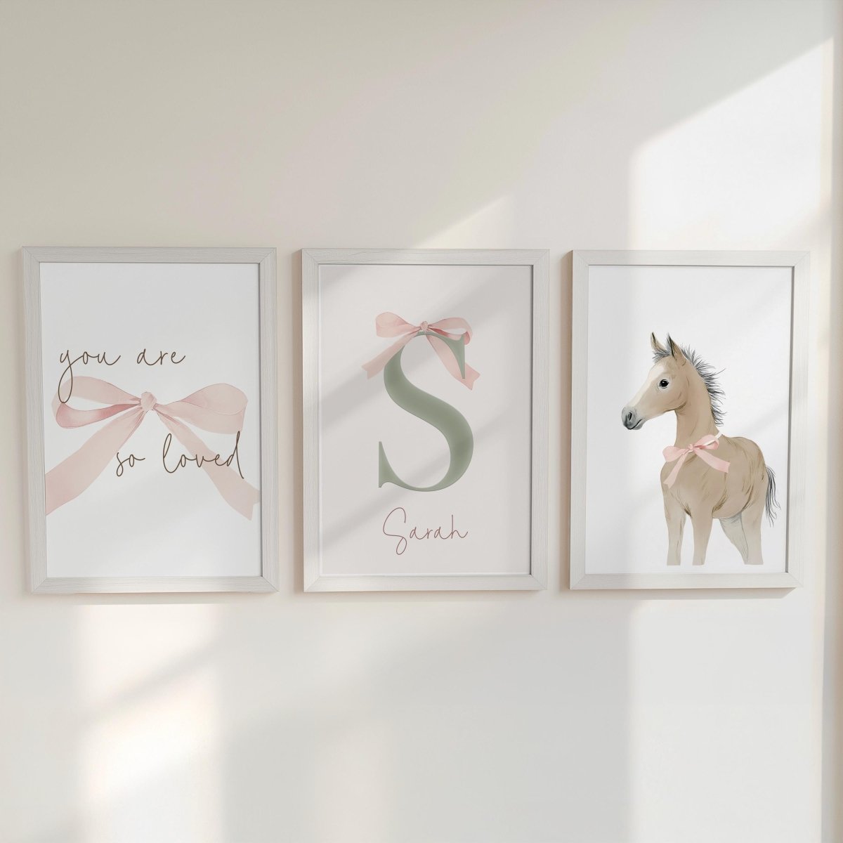 Vintage Bow Nursery Print Set – Personalised Name & Pony - RoseRowanDesign -