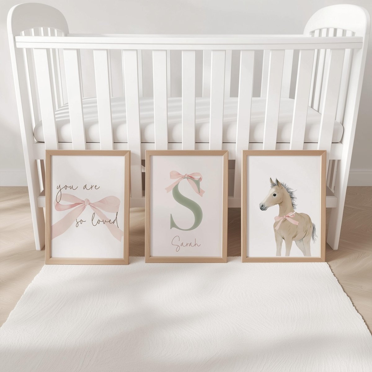 Vintage Bow Nursery Print Set – Personalised Name & Pony - RoseRowanDesign -