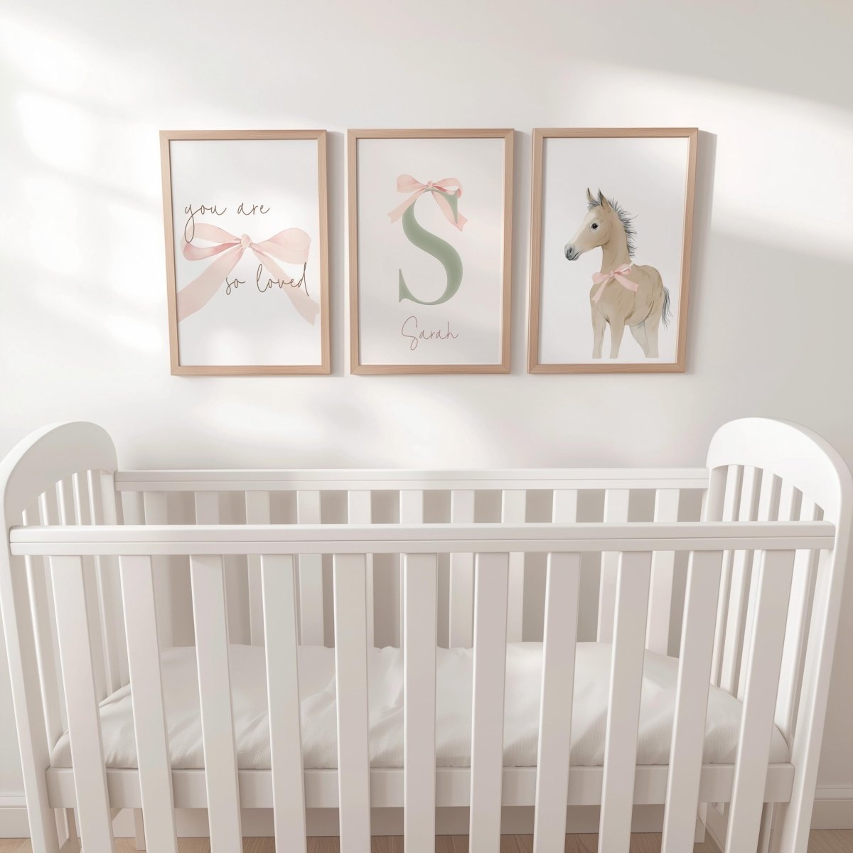 Vintage Bow Nursery Print Set – Personalised Name & Pony - RoseRowanDesign -