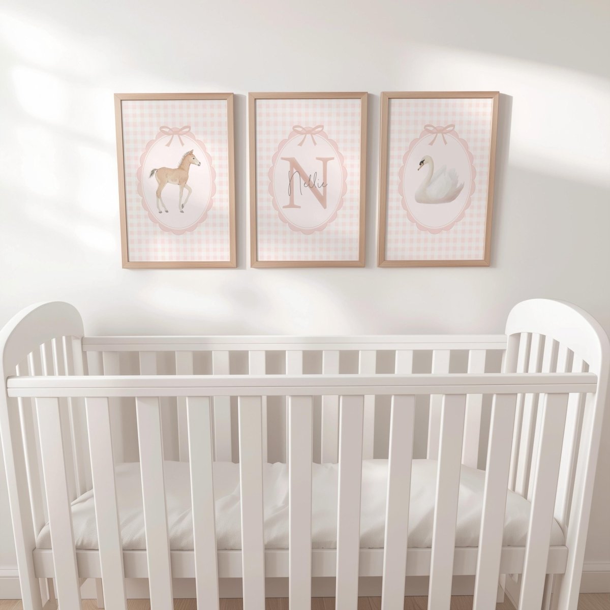 Vintage Pink Gingham Nursery Prints – Girls Personalised Set - RoseRowanDesign -