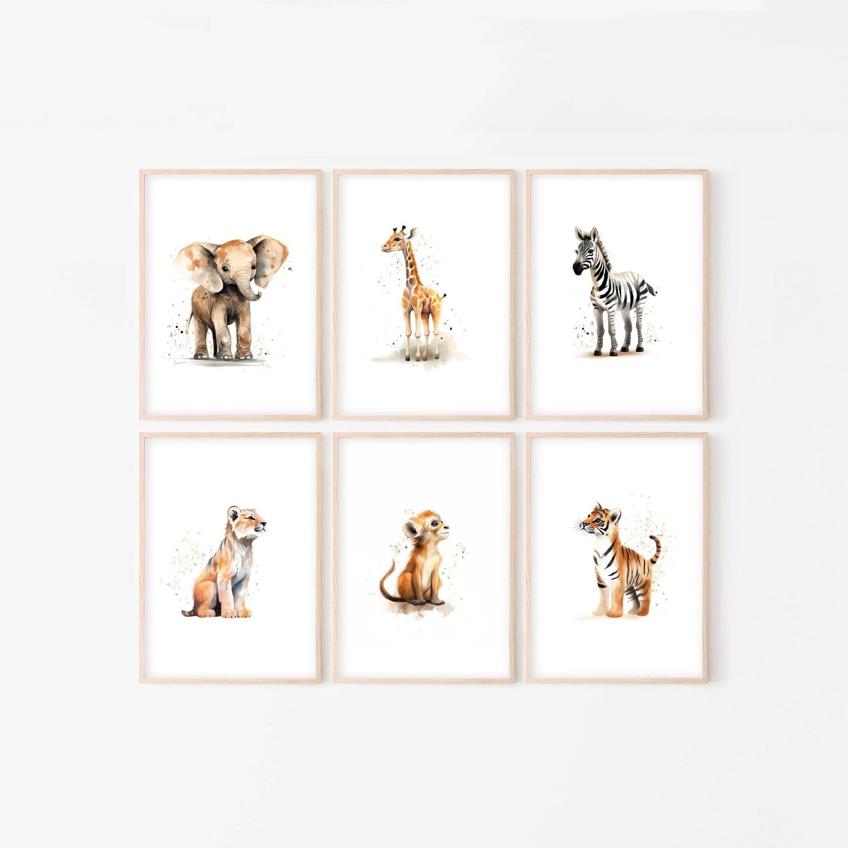 Watercolor Safari Animal Prints | Set of 6 | Neutral Nursery Wall Art for Baby's Room - RoseRowanDesign -