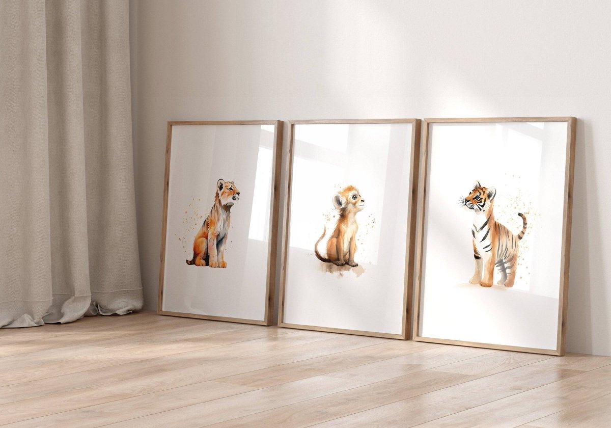 Watercolor Safari Animal Prints | Set of 6 | Neutral Nursery Wall Art for Baby's Room - RoseRowanDesign -