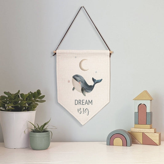 Whale Pennant Wall Flag | Blue Boho Kids Room Banner - RoseRowanDesign - Wall Art