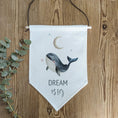 Load image into Gallery viewer, Whale Pennant Wall Flag | Blue Boho Kids Room Banner - RoseRowanDesign - Wall Art