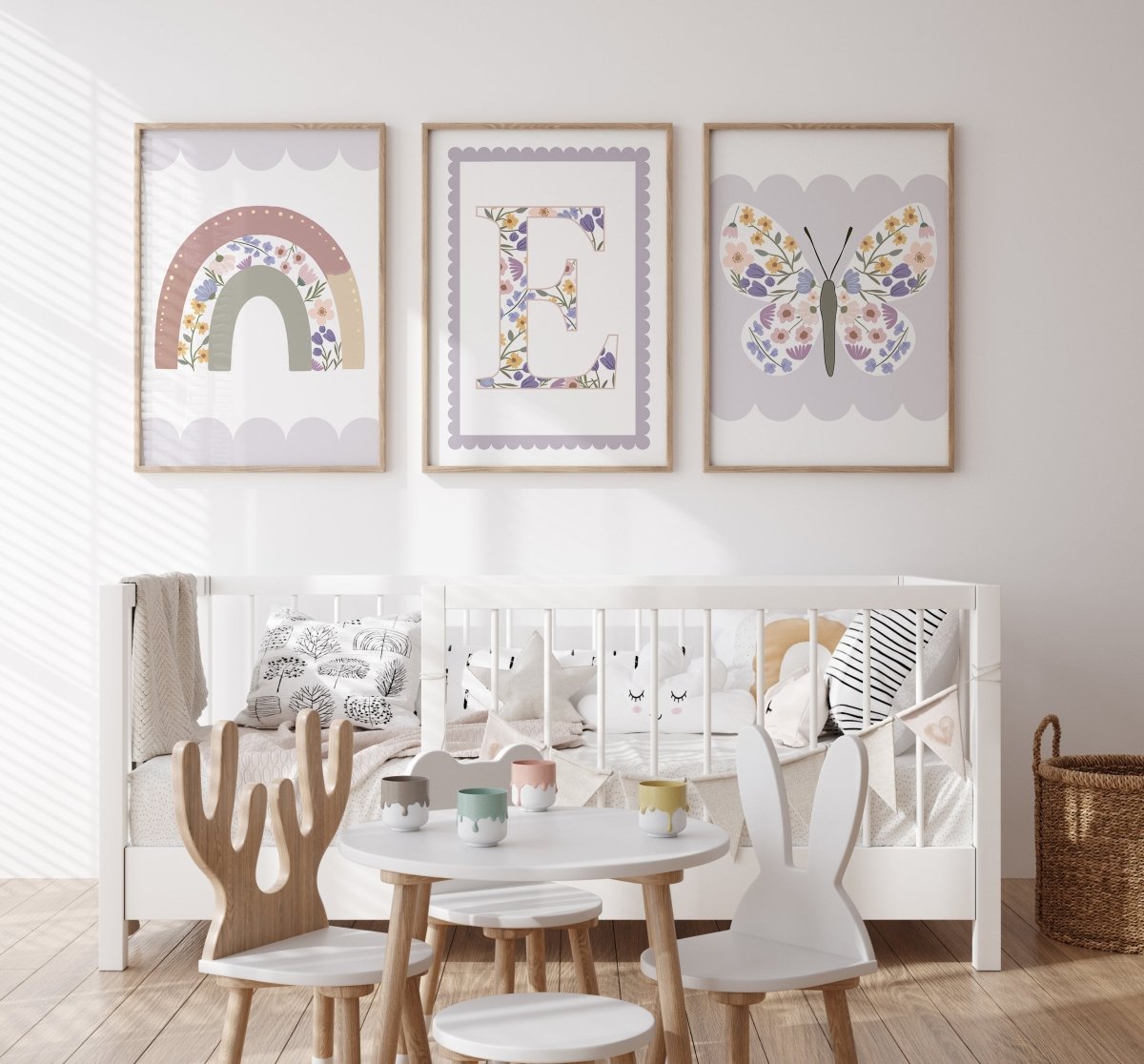 Wildflower, Butterfly, Rainbow Personalised | Set of 3 Prints | For Girls Room - RoseRowanDesign - Wall Art