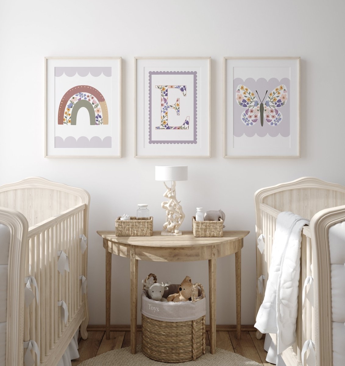 Wildflower, Butterfly, Rainbow Personalised | Set of 3 Prints | For Girls Room - RoseRowanDesign - Wall Art