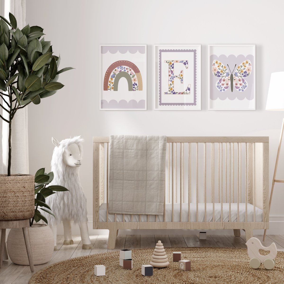 Wildflower, Butterfly, Rainbow Personalised | Set of 3 Prints | For Girls Room - RoseRowanDesign - Wall Art