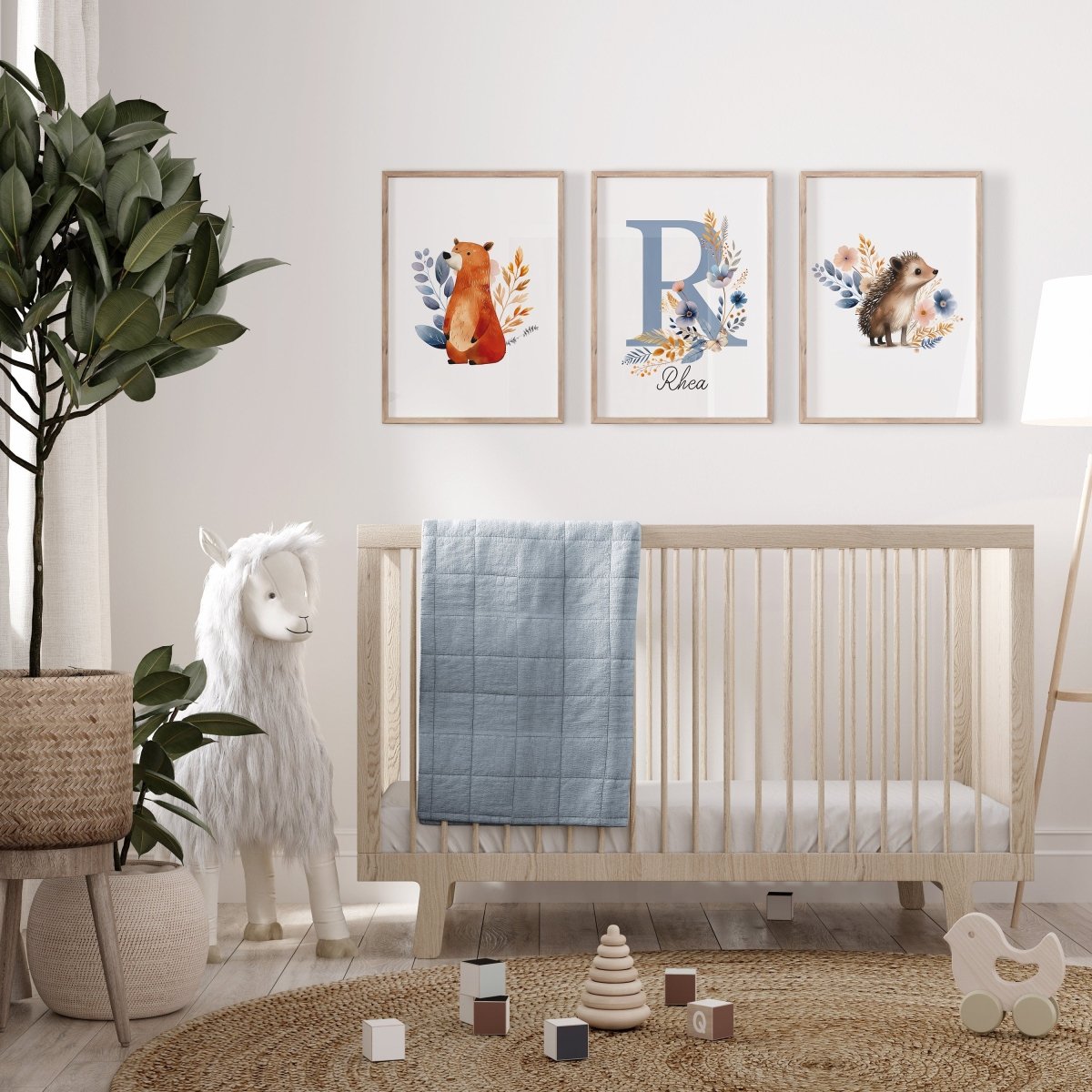 Wildflower Nursery Prints | Set of 3 Woodland Animal Wall Art | Personalised Decor for Girls' Room - RoseRowanDesign - Wall Art