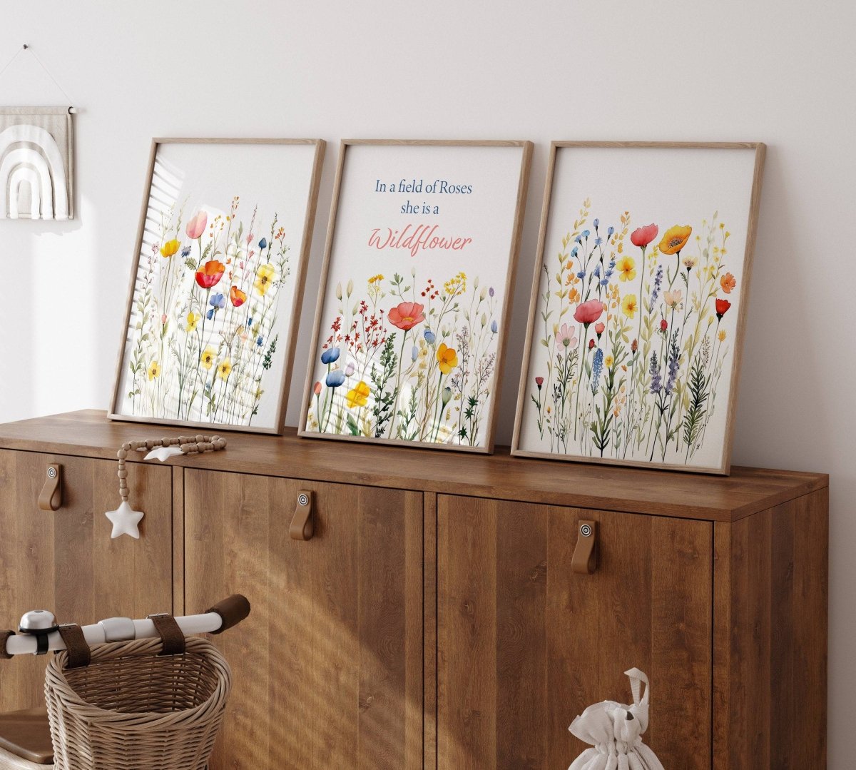Wildflower Nursery Wall Art Prints | Set of 3 | Botanical Decor for Baby Girl's Room - RoseRowanDesign -
