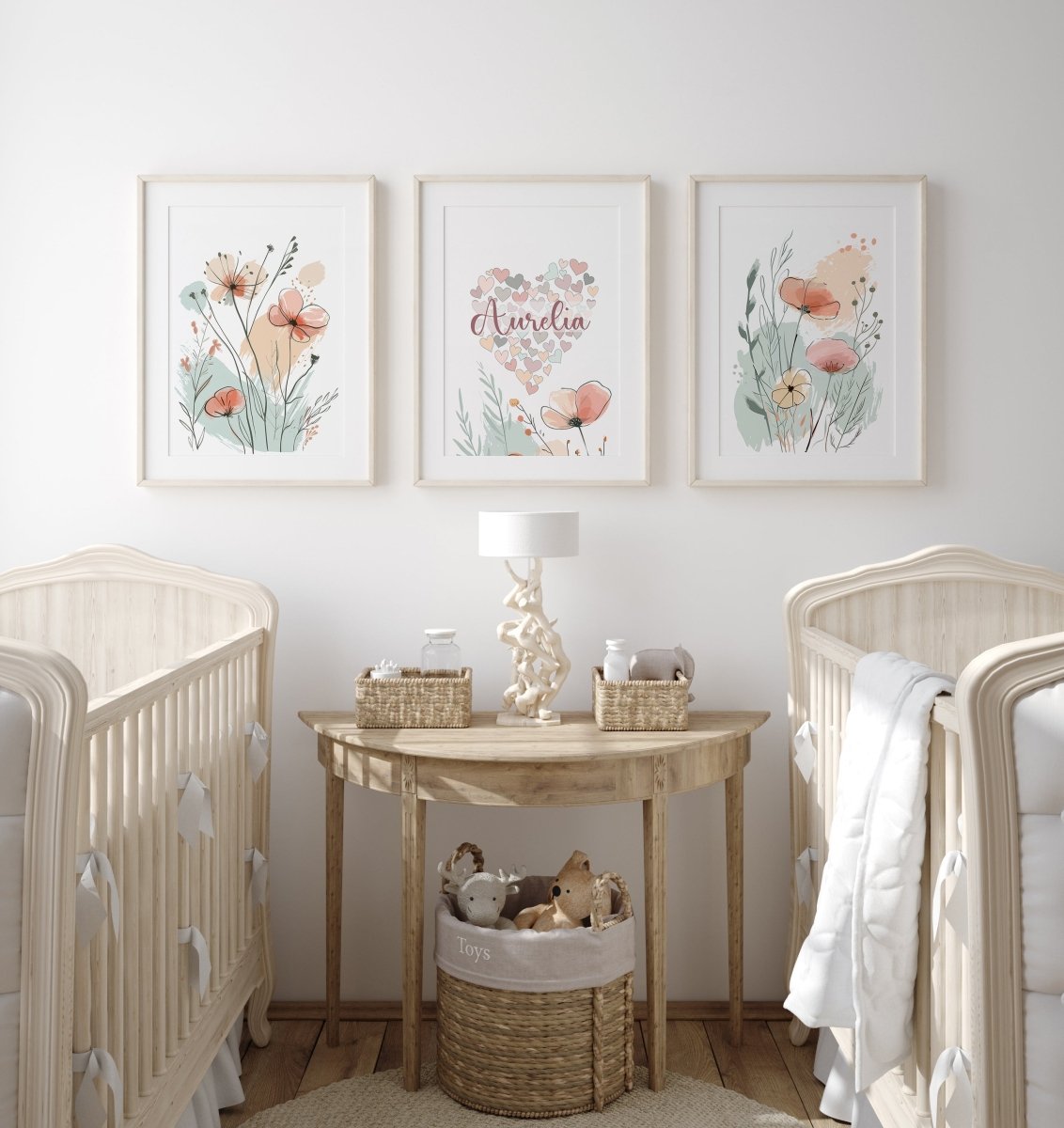 Wildflower Personalised Set of 3 Girls Prints | Wall Art for Nursery, Bedroom or Playroom - RoseRowanDesign - Wall Art