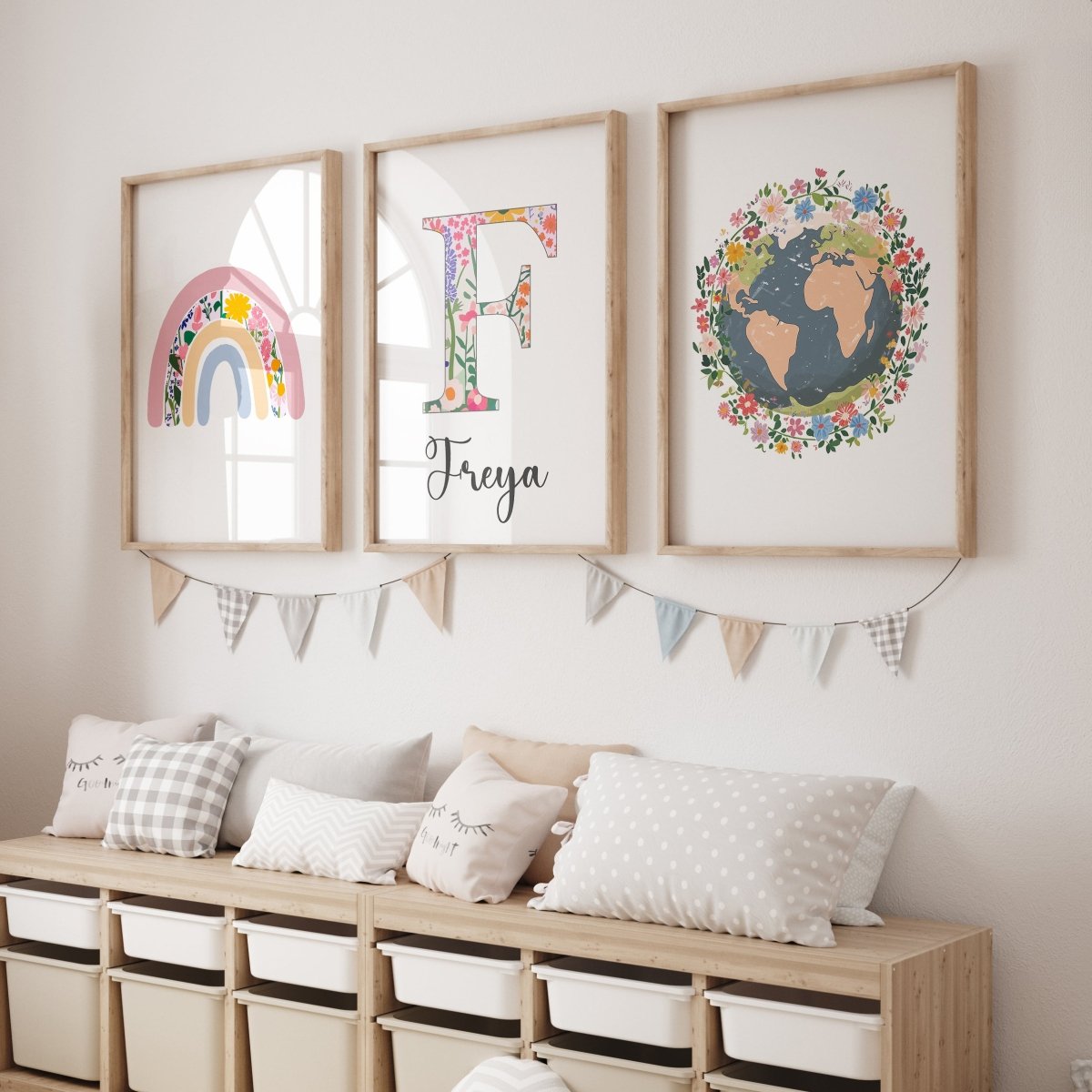 Wildflower Personalised Set of 3 Girls Prints | Wall Art for Nursery, Bedroom or Playroom - RoseRowanDesign - Wall Art