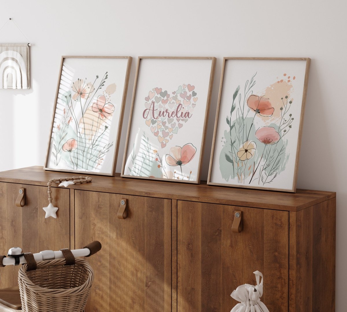 Wildflower Personalised Set of 3 Girls Prints | Wall Art for Nursery, Bedroom or Playroom - RoseRowanDesign - Wall Art
